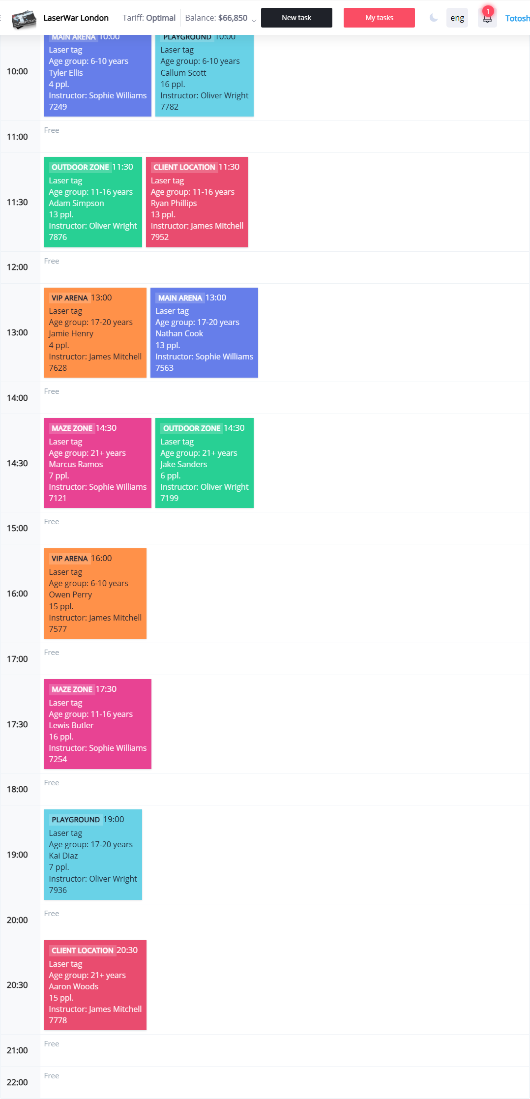 Board view: parallel bookings in one slot
