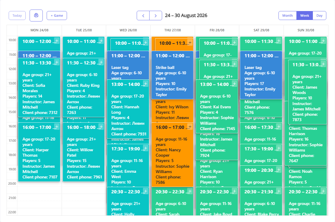 Game schedule - list